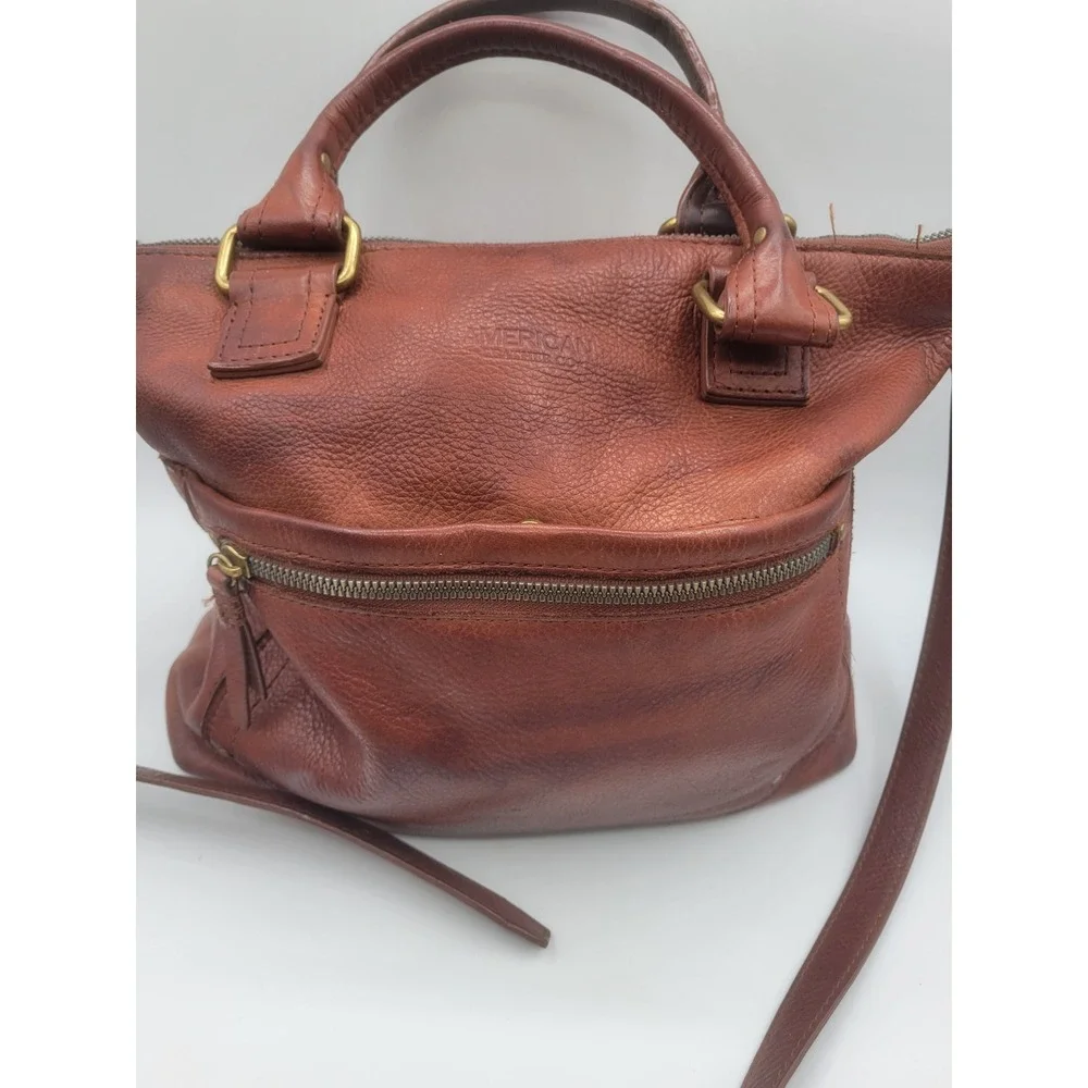 American Leather Co Cognac Brown Pebbled Leather Satchel Crossbody Bag Handbag